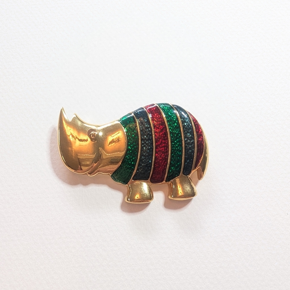 Gold Tone Rhino in Sweater Brooch